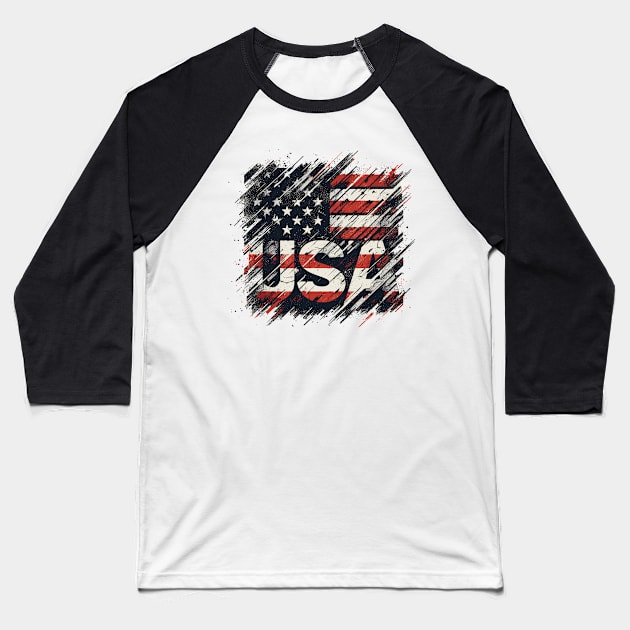 USA Flag Baseball T-Shirt by Vehicles-Art